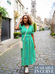 Bettina Midi Shirred Dress - Green Rainbow Pebbles by Sugarhill Brighton