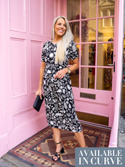 Lizzy Midi Smock Dress - Monochrome Folk Floral by Sugarhill Brighton