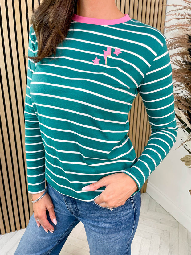 Brunswick Jersey Top - Dark Green Pink Lightning Star