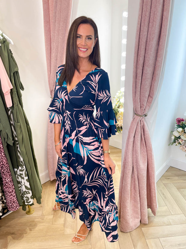 Liah Dress - Blue Leaf
