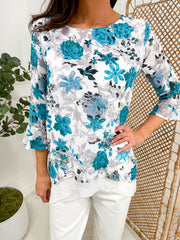 Brenda Top  - Blue Floral