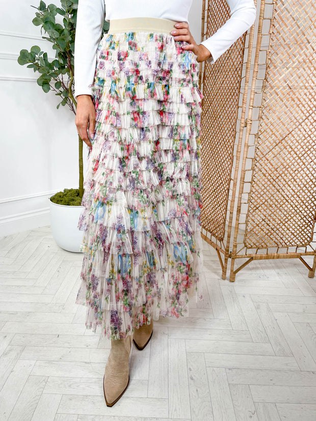 Camellia Midi Skirt - Floral Beige