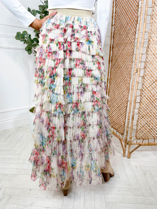 Camellia Midi Skirt - Floral Beige