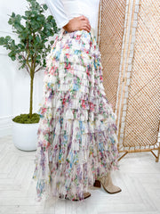 Camellia Midi Skirt - Floral Beige