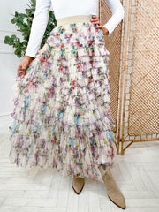 Camellia Midi Skirt - Floral Beige