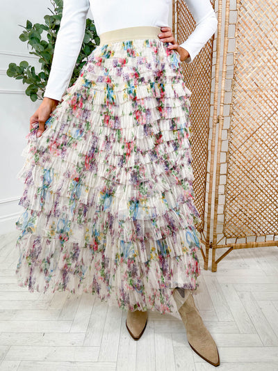 Camellia Midi Skirt - Floral Beige