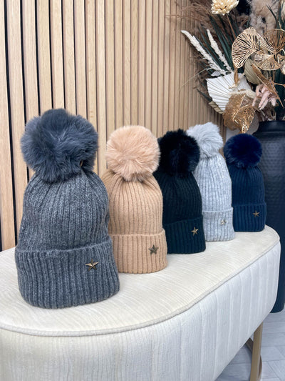 Neutral Star Bobble Hat - 5 Colours