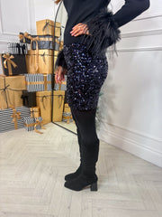 Elena Sequin Skirt - Dark Blue