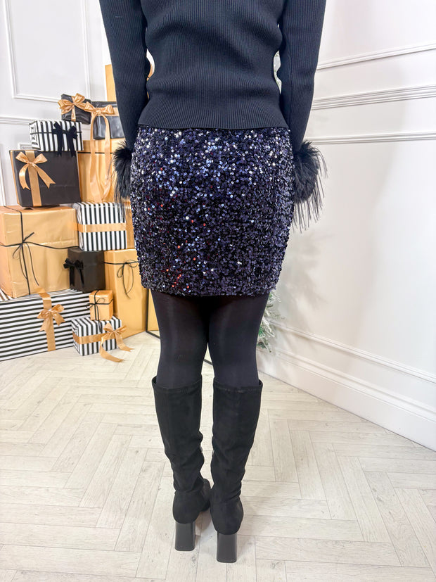 Elena Sequin Skirt - Dark Blue