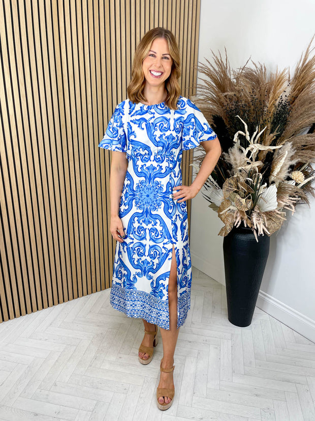 Melany Dress - Blue Paisley