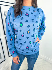 Eadie Relaxed Sweatshirt - Blue Colour Pop Leopard