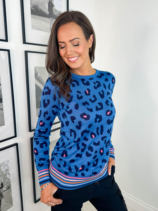 Callie Jumper - Blue Leopard Pop Stripe by Sugarhill Brighton