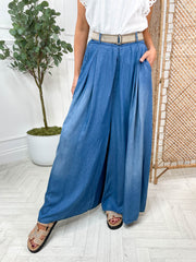 Belted Denim Palazzo