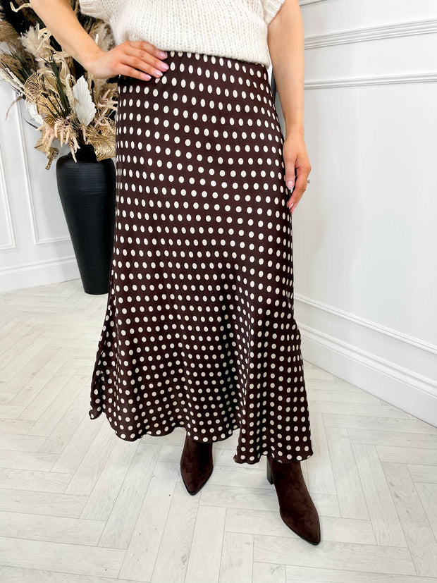 Valentina Polka Dot Skirt- Chocolate