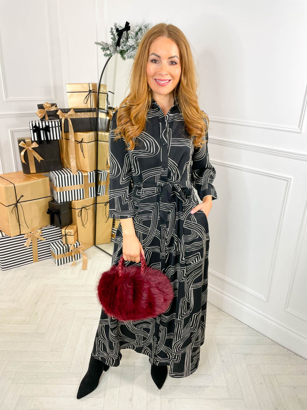 Kali Shirt Dress- Black/White Abstract