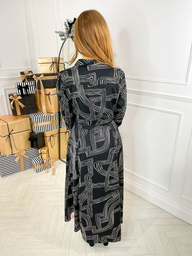 Kali Shirt Dress- Black/White Abstract