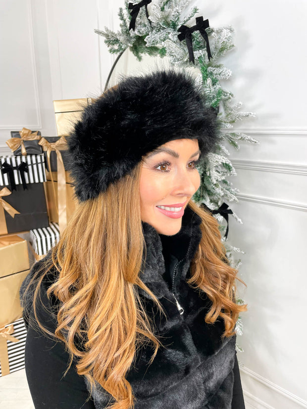 Eira Fur Headband- Black