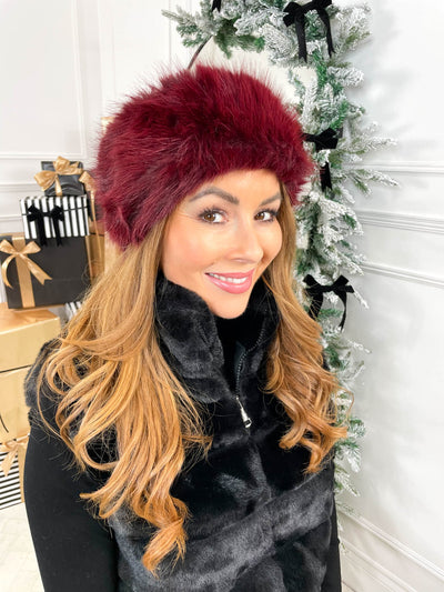 Eira Fur Headband- Wine