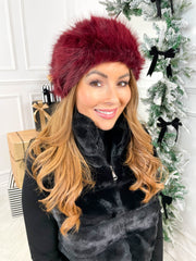Eira Fur Headband- Wine