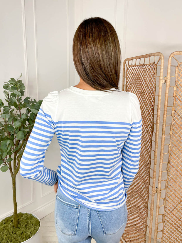 Umah Jersey Top Off-White French Blue Stripe