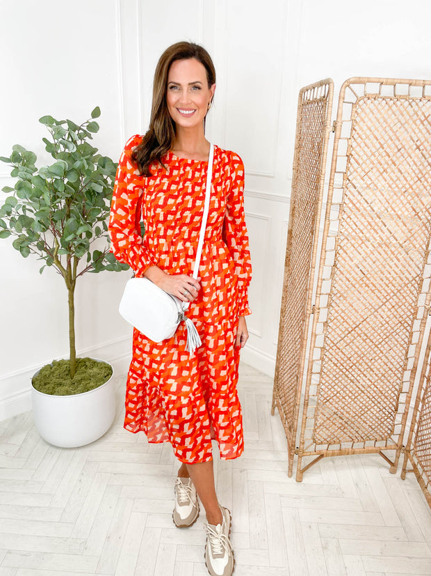 Lizzy Dress - Orange Geometric