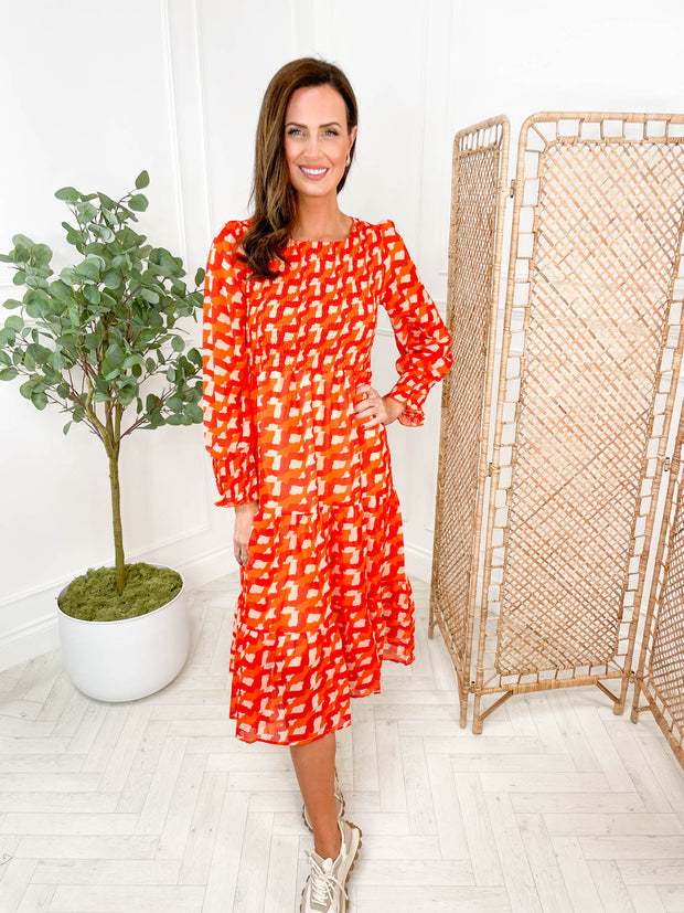 Lizzy Dress - Orange Geometric