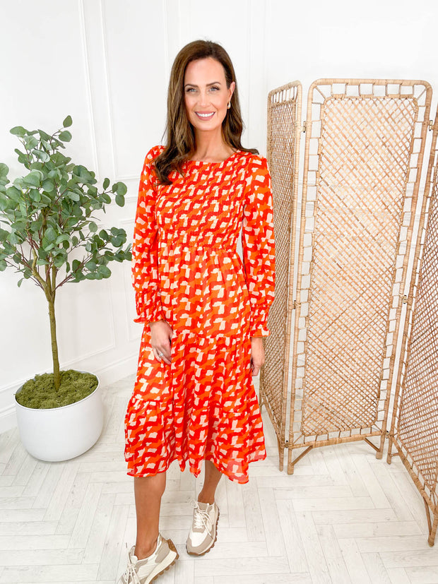 Lizzy Dress - Orange Geometric