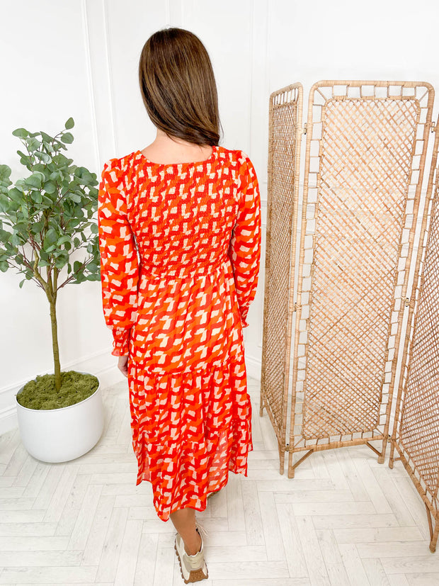 Lizzy Dress - Orange Geometric