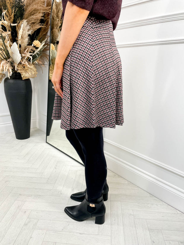 Rowan Pleated Skirt - Burgundy Check