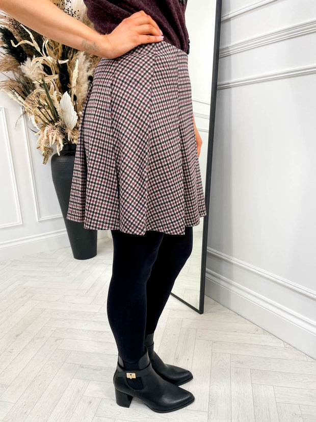 Rowan Pleated Skirt - Burgundy Check