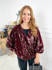 Tatum Sequin Top - Burgundy