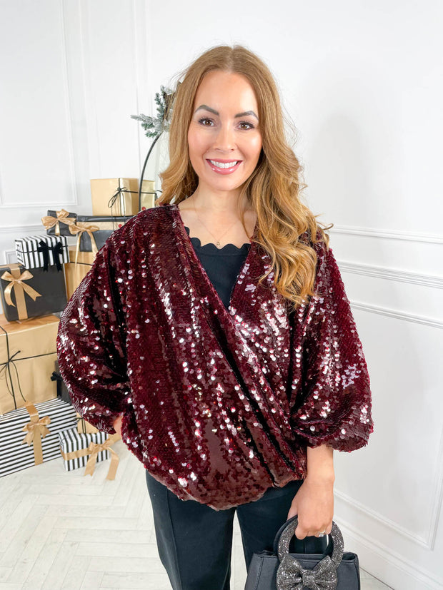 Tatum Sequin Top - Burgundy