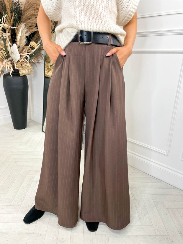 Bronwyn Belted Trousers - Chocolate