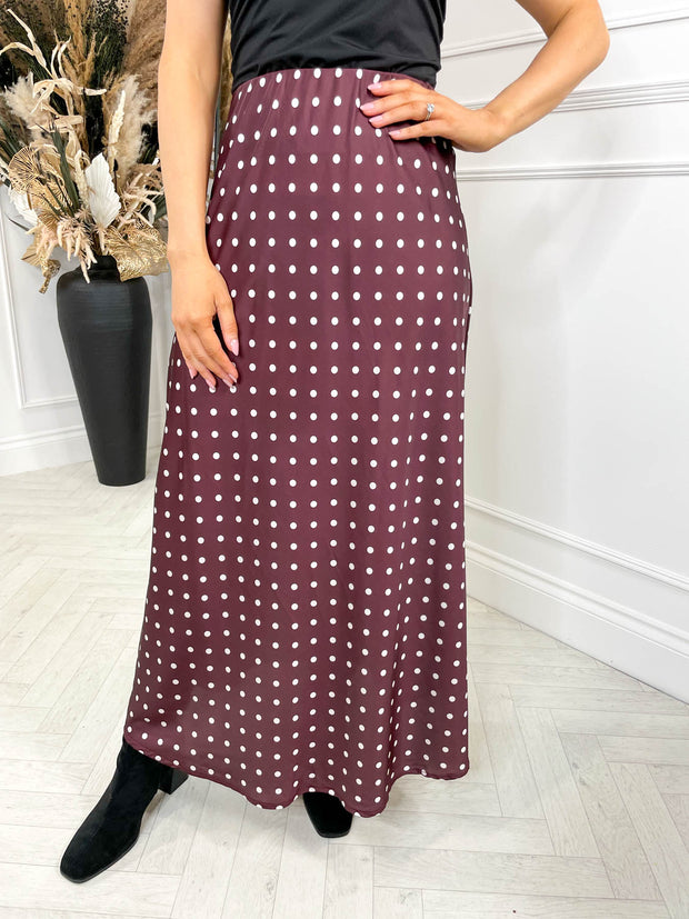 Valentina Polka Dot Skirt - Burgundy