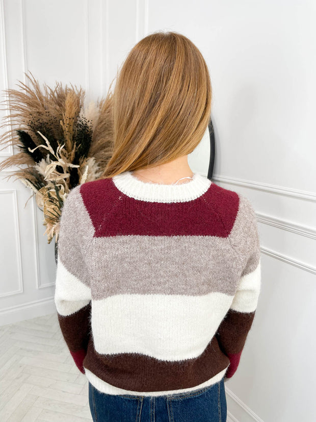 Rosalie Cardigan- Burgundy Stripe
