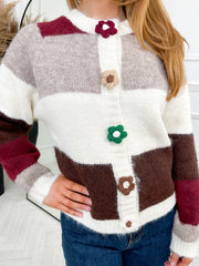 Rosalie Cardigan- Burgundy Stripe