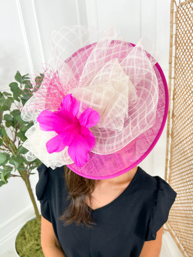 Flora Fascinator - Fuchsia/Ivory