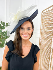 Camellia Fascinator - Navy/Ivory