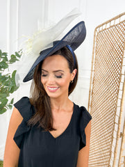 Camellia Fascinator - Navy/Ivory