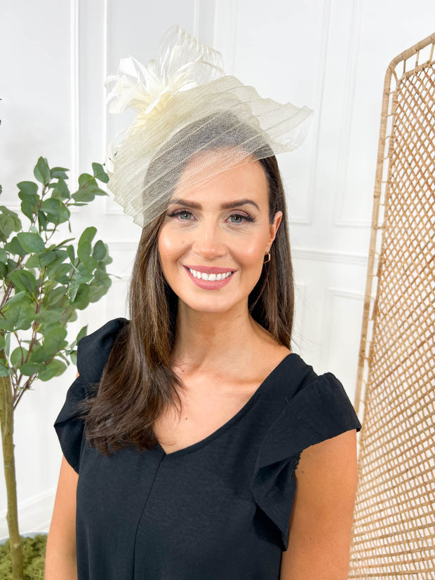 Peonies Fascinator - Cream