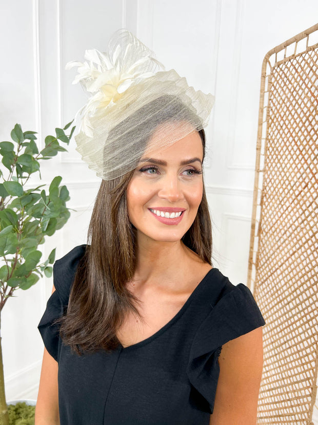 Peonies Fascinator - Cream