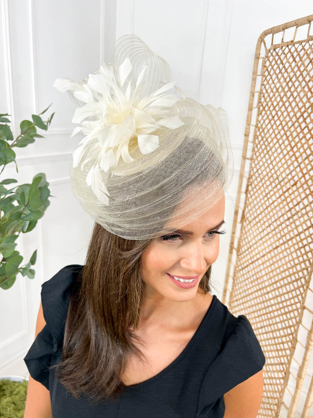 Peonies Fascinator - Cream