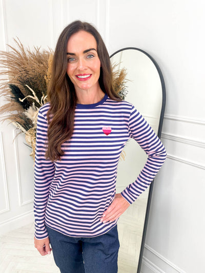 Brunswick Jersey Top Pink/Navy Stripe By Sugarhill Brighton