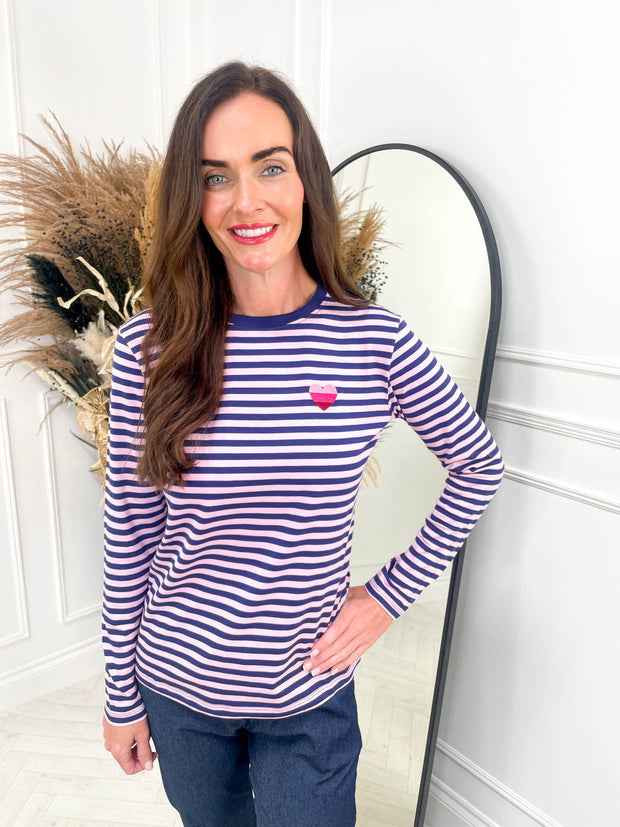 Brunswick Jersey Top Pink/Navy Stripe By Sugarhill Brighton