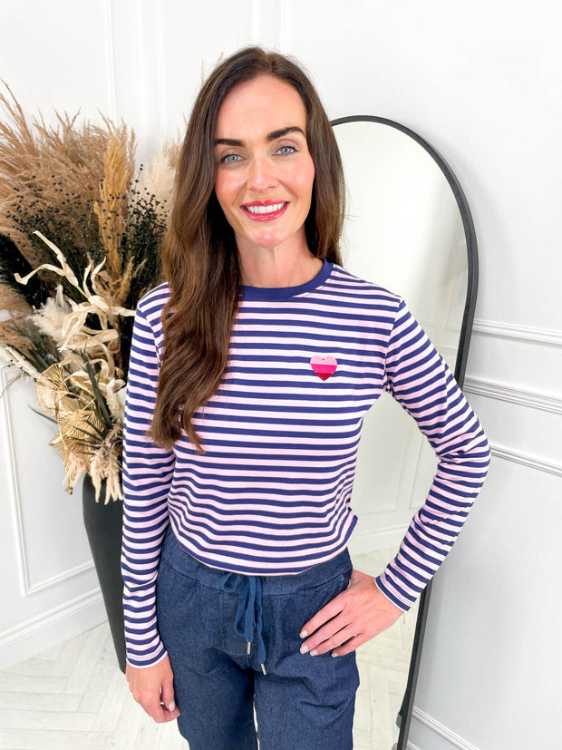Brunswick Jersey Top Pink/Navy Stripe By Sugarhill Brighton
