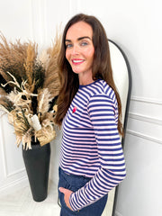 Brunswick Jersey Top Pink/Navy Stripe By Sugarhill Brighton