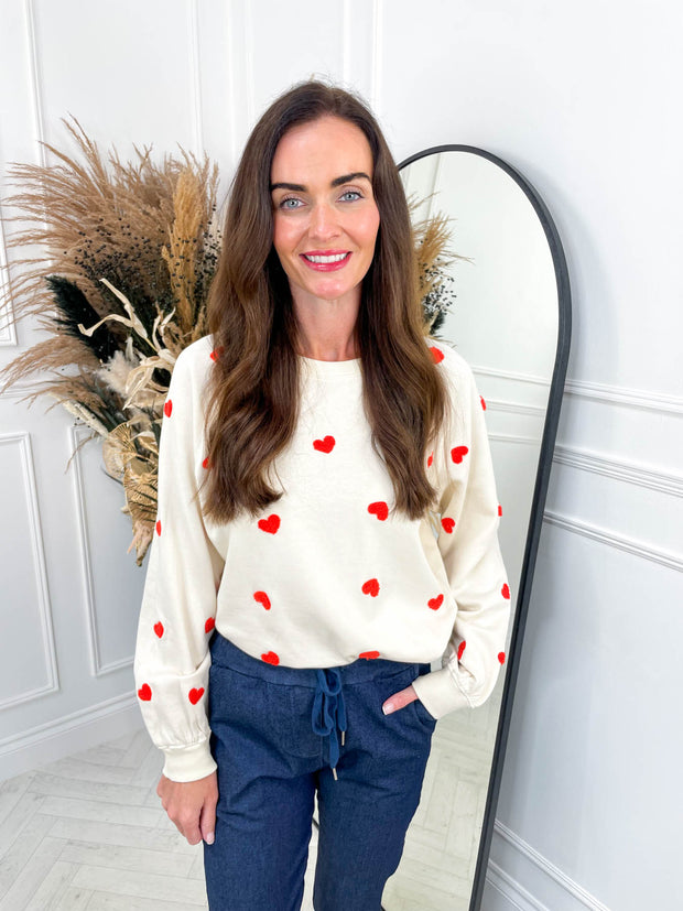Kasa Sweatshirt - Orange Heart Print