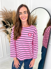 Celine Breton Top Pink/Black Stripe By Sugarhill Brighton
