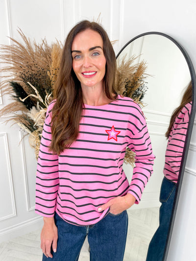 Celine Breton Top Pink/Black Stripe By Sugarhill Brighton