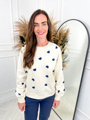 Kasa Sweatshirt - Navy Heart Print